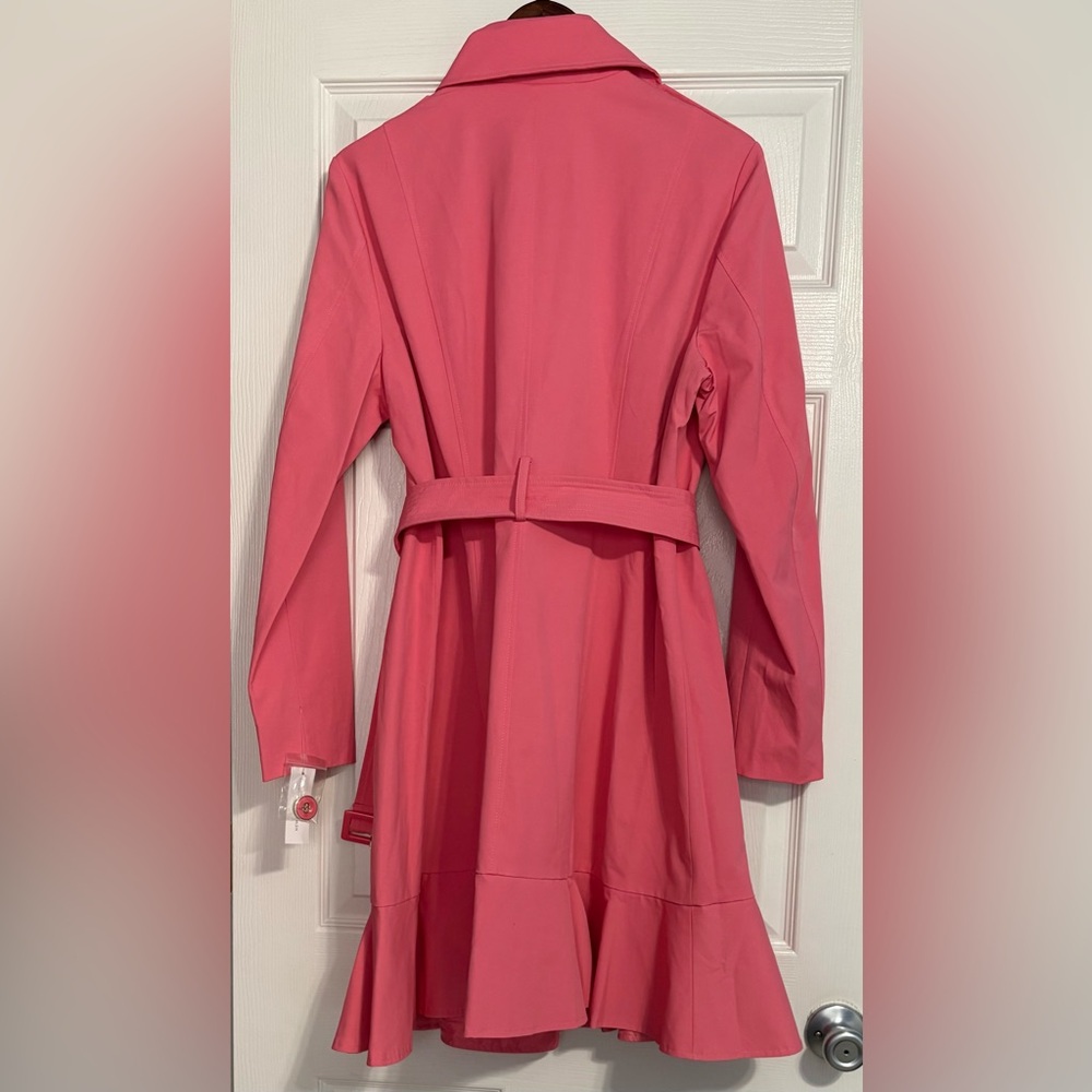 New York & Company Pink Double-Breasted Ruffle-Hem Trench Coat - Picture 2 of 3
